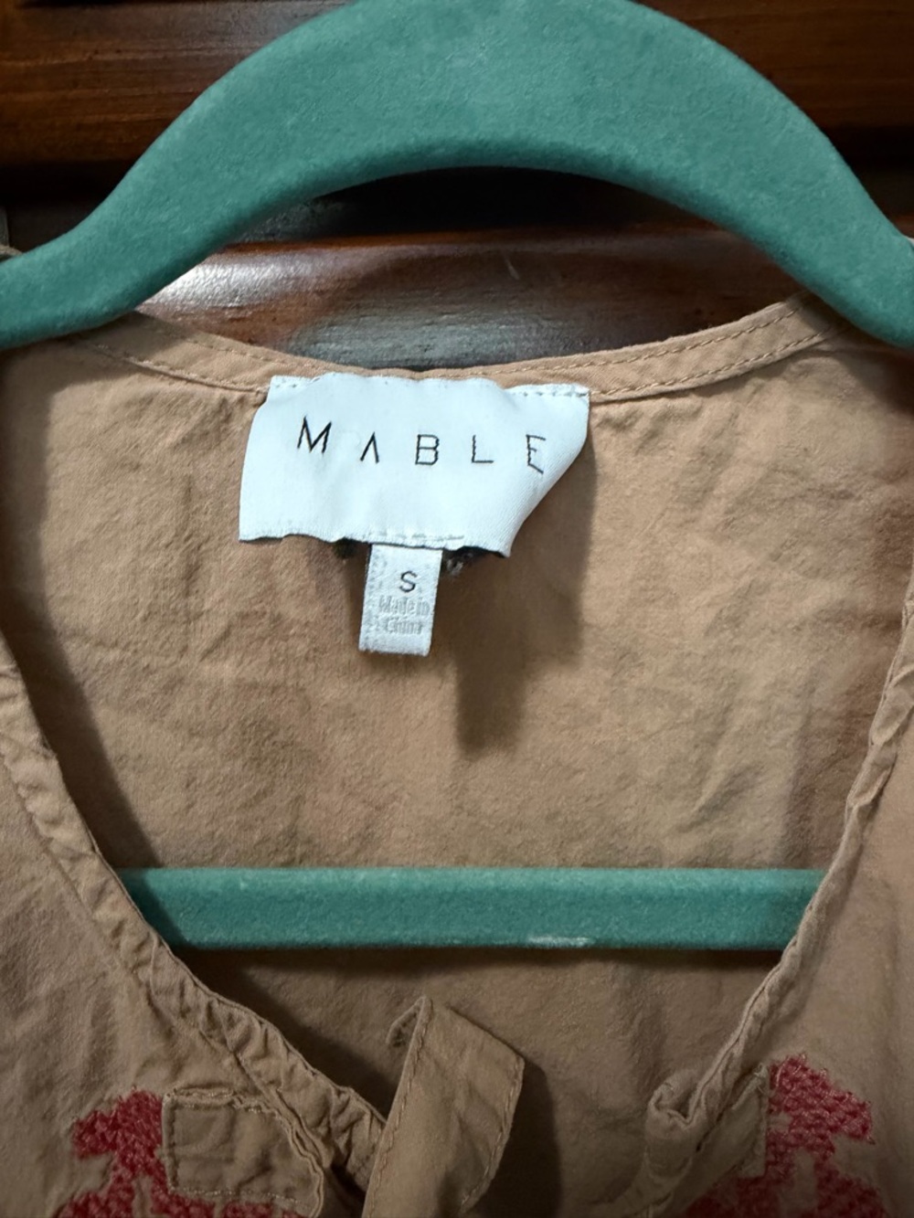 Mable Beige Embroidered Tie-Front Peplum Blouse - Picture 4 of 4